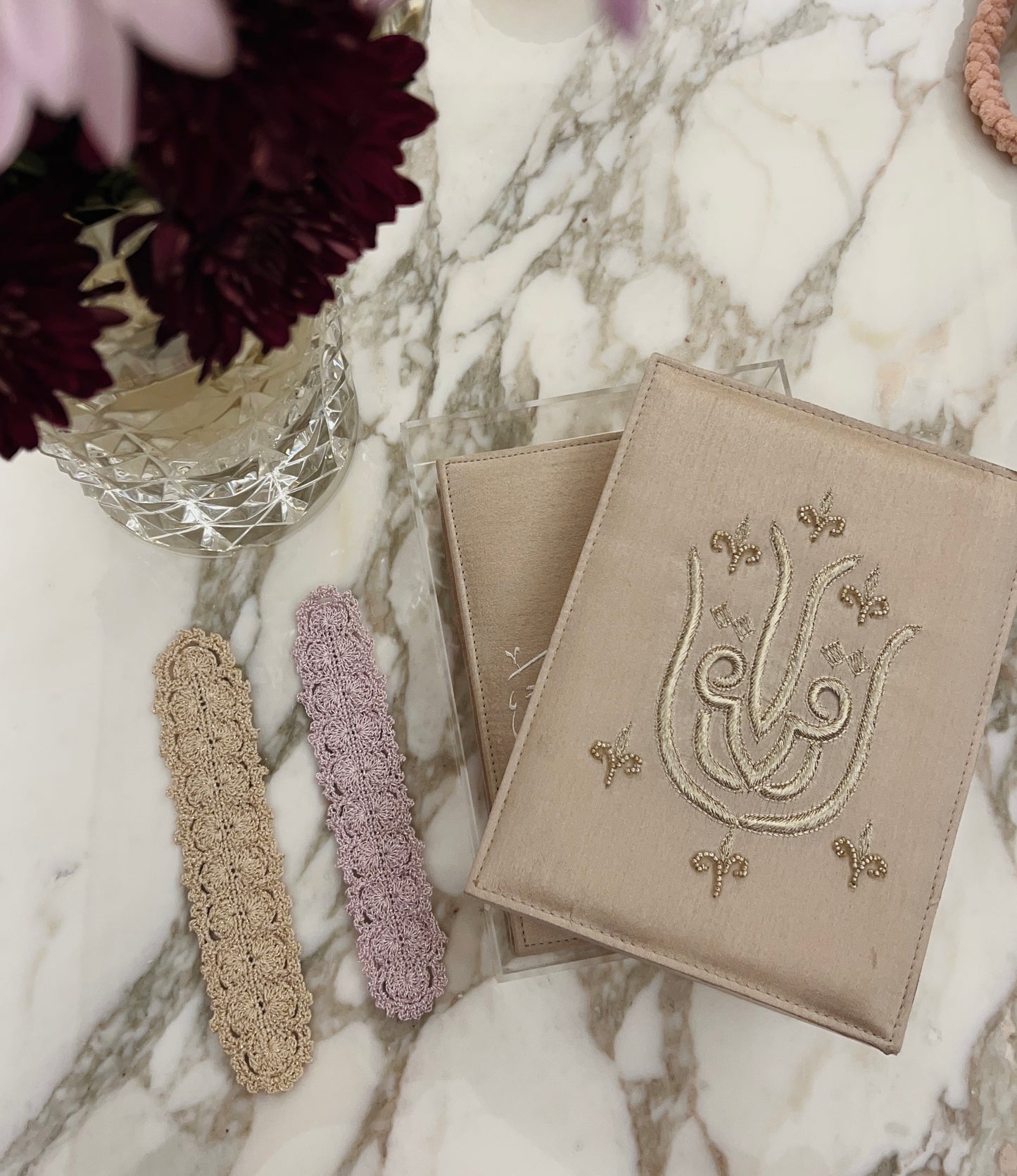 Hand Embroidered Quran Box with Hand Crochet Bookmark